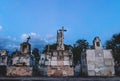 Old graveyard tombs with crosses and angel statue at the cemetery `Cementerio General` in Merida, Yucatan, Mexico Royalty Free Stock Photo