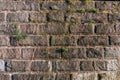 Old gray vintage weathered brick wall texture of ancient castle. Grunge rough block stonewall, masonry structure surface Royalty Free Stock Photo