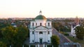 Old Greek Catholic church, Dolly Zoom effect. Small european city, Kiev Region, Ukraine