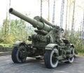 Old green artillery field cannon gun Royalty Free Stock Photo