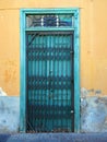 Old green doors with iron security gate on an old building Royalty Free Stock Photo