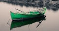 Old green fishing boat on black and white background Royalty Free Stock Photo