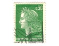 Old green french stamp Royalty Free Stock Photo