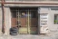 Old green gates that close the tunnel in the house Royalty Free Stock Photo