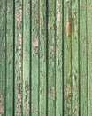 Old green grungy paint blisters on vertical wooden planks