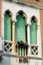 Old green lancet Venetian window,Italy