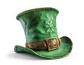 Old green leprechaun hat with with the image of clover isolated on white Royalty Free Stock Photo