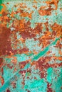 Old green paint on the metal and drips of rust. grunge vintage texture for background Royalty Free Stock Photo