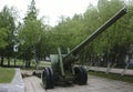 Old green russian artillery field cannon ,gun Royalty Free Stock Photo