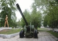 Old green russian artillery field cannon ,gun Royalty Free Stock Photo