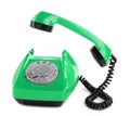 Old green telephone with rotary dial isolated on white Royalty Free Stock Photo