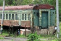 old green train car with orange roof. Royalty Free Stock Photo