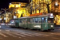 Old green Tramway in the city center of Belgrade. Royalty Free Stock Photo