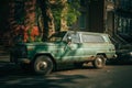 An old green truck in Williamsburg, Brooklyn, New York
