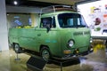 Old green vintage hippie pick-up minibus