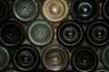 old green wine bottles stacked Royalty Free Stock Photo