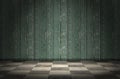 Old Green Wood Wall and Black and White Tiles Floor Royalty Free Stock Photo