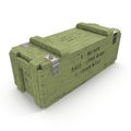 Old green wooden ammo case on white. 3D illustration