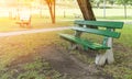 Old Green Wooden Bench in Park, Outdoor Wood Benches, Public Furniture Royalty Free Stock Photo