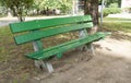 Old Green Wooden Bench in Park, Outdoor Wood Benches, Public Furniture Royalty Free Stock Photo