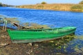 Old green wooden fishing boat