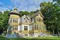 Old green wooden house in skansen in Lodz, Poland - Central Museum of Te Royalty Free Stock Photo