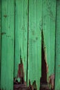 Old green wooden wall with a hole. Royalty Free Stock Photo