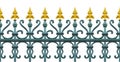 Old green and yellow wrought iron grating with floral decorations - seamless pattern, on white background for easy selection