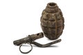 Old grenade and fuse, isolated on white background Royalty Free Stock Photo