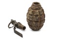Old grenade and fuse, isolated on white background Royalty Free Stock Photo