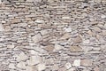 Old grey and brown rough stone wall, closeup texture background, selective focus, shallow DOF Royalty Free Stock Photo