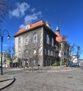 Old grey historic town hall in a small town of Slawno, wester Pomerania, Poland. Royalty Free Stock Photo