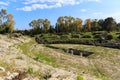 Old grown with grass stairs of Ancient ruins of Anfiteatro Romano Siracusa