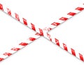 Old grunge barricade construction tape. Red police warning line, brightly colored danger or hazard stripe, ribbon