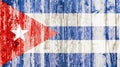 Old grunge cuban flag on broken crack wood with rift, havana cuba communist dictatorship