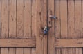 Old grunge and dirty metal closeup of steel door with door handles and lock vintage retro style background and texture in Sofia, Royalty Free Stock Photo