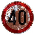 Old grunge EU road sign Prohibitory sign - Maximum speed limit