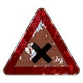 Old grunge EU road sign Warning sign - Crossroads with right of way from the right