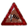 Old grunge EU road sign Warning sign - Crosswind from the left