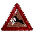 Old grunge EU road sign Warning sign - Wild animals on the road Royalty Free Stock Photo