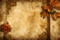 Old grunge paper background with frame, flowers and copy space Royalty Free Stock Photo