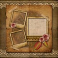 Old grunge photo frame with roses Royalty Free Stock Photo