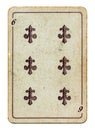 Old grunge playing card with six number isolated