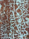 Old grunge vintage background: rusty metal surface with blue paint flaking and cracking texture Royalty Free Stock Photo