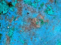 Old grunge vintage background: rusty metal surface with blue paint flaking and cracking texture Royalty Free Stock Photo