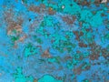 Old grunge vintage background: rusty metal surface with blue paint flaking and cracking texture Royalty Free Stock Photo