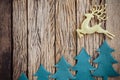 Old grunge wooden board with Christmas border. Royalty Free Stock Photo