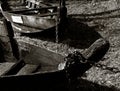 Old wooden fishing boat closeup in black and white Royalty Free Stock Photo