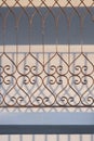 The old grunge wrought iron fence on terrace in vintage style and vertical fram