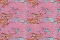 old grungy brick wall texture with pink and blue paint peeling off Royalty Free Stock Photo